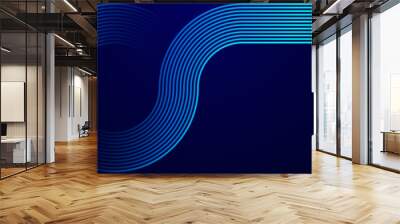 Abstract dark blue gradient horizontal banner background with glowing circle lines. Geometric stripe line art design. Modern shiny blue lines. Futuristic technology concept. Vector illustration Wall mural