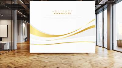 Abstract elegant flowing gold wave line vector on white background. Luxury shiny gold wave template design element with space for your text. Suit for presentation, poster, flyer, cover, banner Wall mural