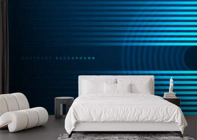 Abstract glowing blue rounded rectangle lines on dark blue background. Modern shiny geometric stripes lines. Futuristic technology concept. Vector illustration Wall mural