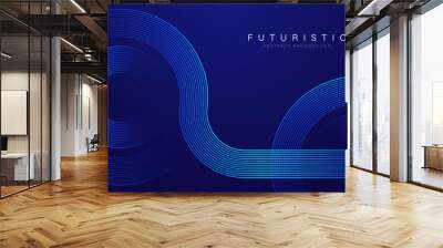 Abstract glowing circle lines on dark blue background. Geometric stripe line art design. Modern shiny blue lines. Futuristic technology concept. Suit for business, poster, brochure, corporate, website Wall mural