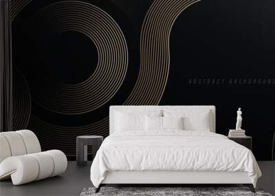 Abstract gold circle lines on dark background. Geometric stripe line art design. Modern luxury template. Suit for presentation, banner, cover, web, flyer, poster, brochure. Vector illustration Wall mural