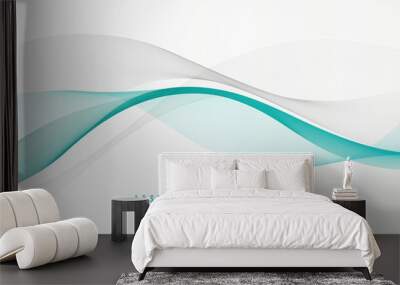 Abstract grey and teal flowing wave lines on white background. Smooth dynamic wavy lines. Modern banner template design. Suit for brochure, website, flyer, banner, poster. Vector illustration Wall mural