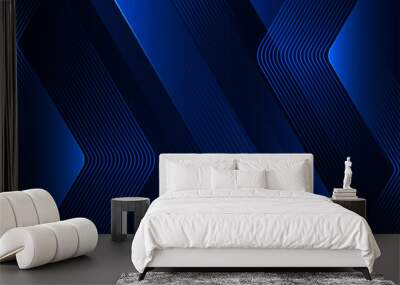 Abstract shiny geometric shape on dark blue background with lines stripe. Modern graphic design. Futuristic technology concept. Suit for poster, cover, banner, brochure, website, flyer Wall mural