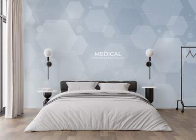 Abstract white and grey gradient medical vector background trendy. Science style hexagon geometric design. Simple technology texture. Bright vector wallpaper. Vector illustration Wall mural