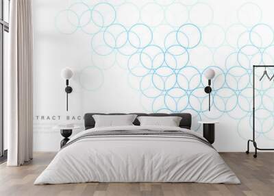 Abstract white background with bright blue circle vector. Simple circle lines overlay texture. Clean minimal style. Connected geometric lines graphic template with space for your text. Wall mural