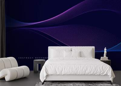 dark abstract background with glowing wave. shiny moving lines design element. modern purple blue gr Wall mural