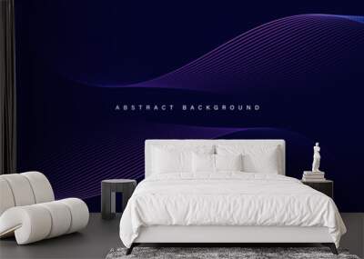 Dark abstract background with glowing wave. Shiny moving lines design element. Modern purple blue gradient flowing wave lines. Futuristic technology concept. Vector illustration Wall mural