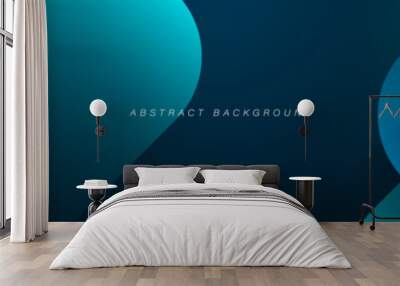 Dark blue abstract background with shiny geometric shape graphic. Modern blue gradient rounded rectangle design. Dynamic shapes. Horizontal banner template. Vector illustration Wall mural