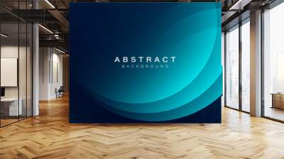 Dark blue abstract background with shiny geometric shapes. Modern blue gradient circles. Dynamic shapes. Minimal geometric design. Futuristic concept. Horizontal banner template. Vector illustration Wall mural