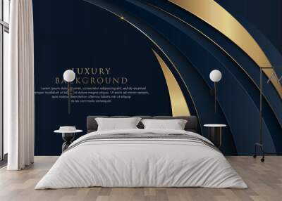 Dark blue abstract curve shape background with glitter golden lines. Luxury and elegant style template design. Modern simple geometric pattern element. Suit for poster, brochure, banner, presentation Wall mural