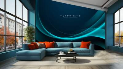 Futuristic abstract background with glowing curve. Dynamic curved lines. Shiny blue geometric shape. Modern elegant template. Future technology concept. Suit for banner, brochure, cover, website Wall mural