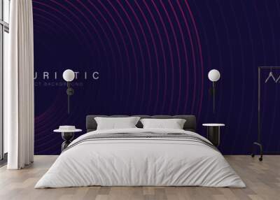 Futuristic abstract background. Glowing circle lines design. Swirl circular lines element. Future technology concept. Horizontal banner template. Suit for cover, banner, website. Vector illustration Wall mural