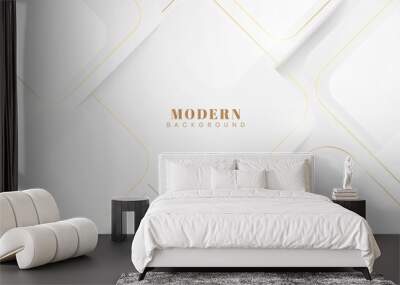 Modern abstract white and grey geometry shape background with golden light lines. Luxury and elegant shiny rounded square shape template design. Suit for poster, cover, brochure, flyer, banner Wall mural