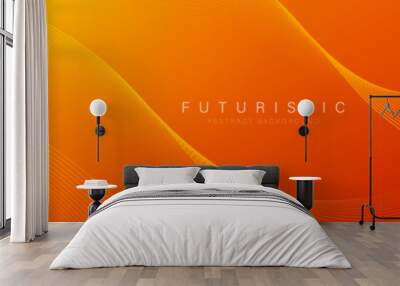 Modern orange abstract background with flowing wave lines. Dynamic wave. Smooth curve lines design element. Futuristic technology concept. Suit for cover, header, poster, banner, website Wall mural