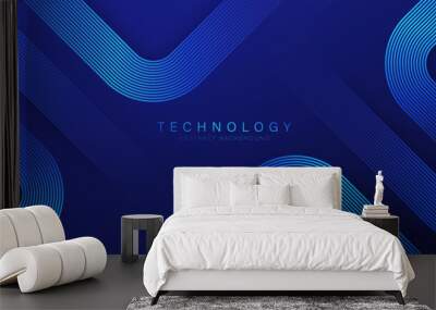 Technology abstract background with glowing geometric lines. Shiny blue rounded square lines pattern. Modern futuristic graphic design. Suit for business, website, corporate, brochure, banner, cover Wall mural