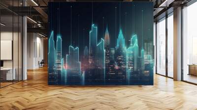 Abstract glowing and growing business graph hologram. Wall mural