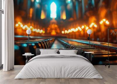 Church Organ Keys with Stained Glass Window in Background Wall mural