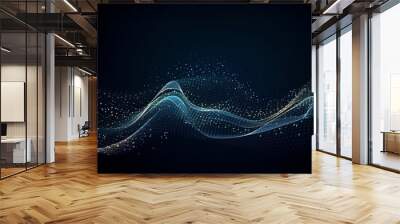 Blue color digital particles wave flow cyberspace abstract technology background concept Wall mural