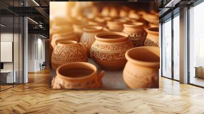 Close-up of handcrafted pottery with intricate patterns Wall mural