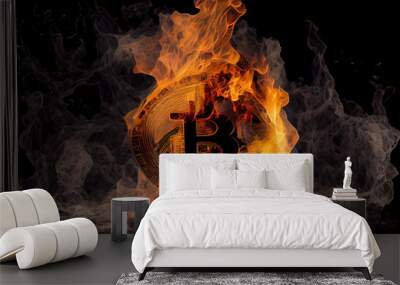 fire and Bitcoin,burning Bitcoin Wall mural