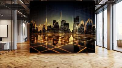 market stock graph and information with city light and electricity and energy facility industry and business background. Generative ai. Wall mural