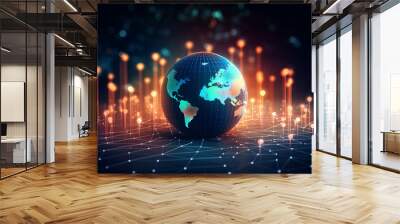  Global business growth graph stock financial success market chart on digital investment strategy exchange finance  background of technology economy communication network connection. IA generative. Wall mural