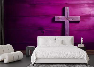 Christian cross. Violet background. Holy week. Wall mural