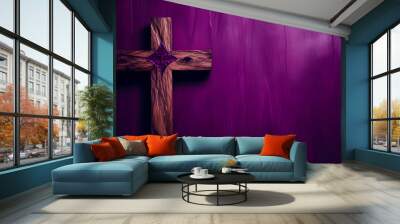 Christian cross. Violet background. Holy week. Wall mural