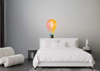 Closeup of a hand holding an incandescent light bulb. creative business ideas Idea inspired by a light bulb on white background. Successful concept. Wall mural