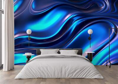 Neon blue metallic liquid background. IA generative.
 Wall mural