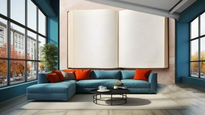 Open book with blank pages. Mockup. Wall mural