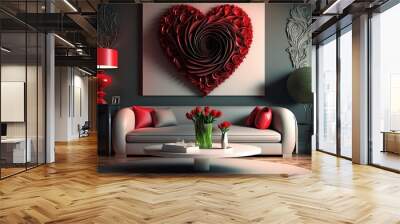 Romantic interior designs inspired by Valentine's Day. Images generated with AI. Wall mural