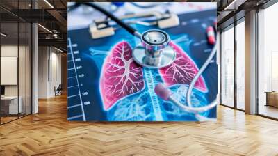 Stethoscope over diagram of lungs Wall mural