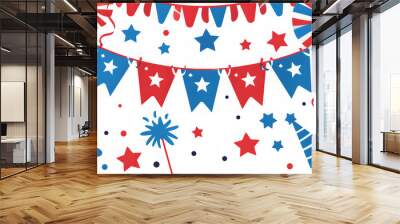 A banner with red, white, and blue stars and a red, white, and blue flag Wall mural