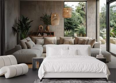 A modern living room with a large sectional sofa Wall mural