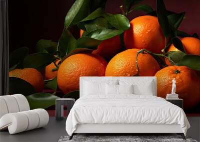 tangerines with leaves,Orange Fruit Photography, Still Life Photography, Orange Closeups Wall mural