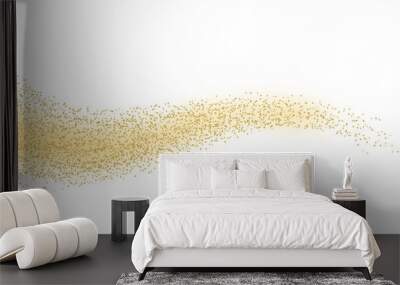 Vector gold glitter wave abstract background, golden sparkles on white background Wall mural