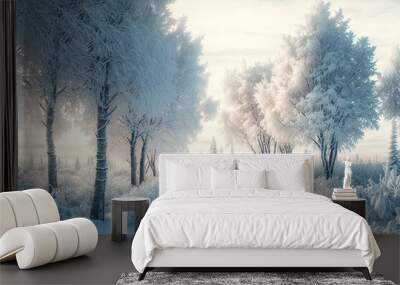 winter landscape with snow covered trees,winter landscape with snow,snow covered trees Wall mural