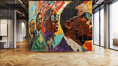 Mosaic Mural of Black Men in Profile Wall mural