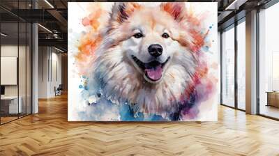 watercolor Samoyed clipart, Generative Ai Wall mural