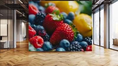 Vibrant close-up of a healthy mix of fruits and vegetables, emphasizing the variety of natures palette Wall mural