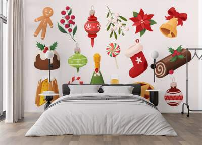 Set of colorful Christmas ornaments icons. Vector images for various designs Wall mural