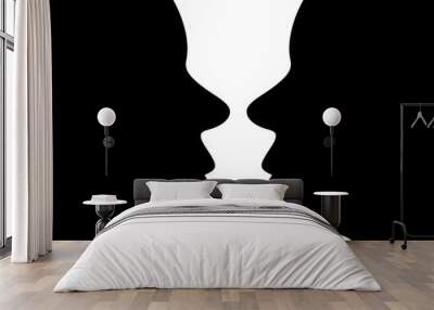 Two faces silhouette black and white illustration, people  Wall mural