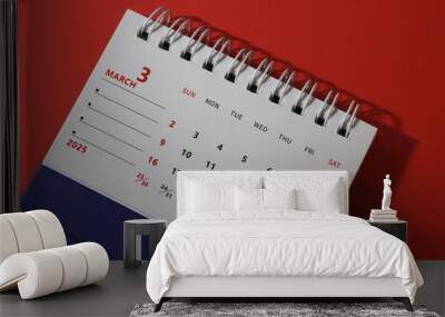 Monthly calendar template for the new year 2025 desk calendar,on red background. Wall mural