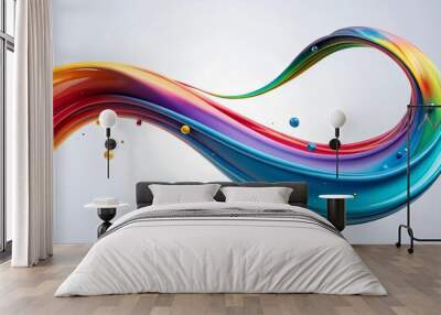 Abstract circle liquid motion flow explosion. Curved wave colorful pattern with paint drops on white background Wall mural