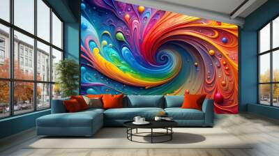 Colorful paint splashes in the center of an abstract design on a background Wall mural