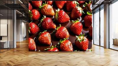 Strawberries on chocolate background Wall mural