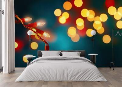 Colorful bokeh lights with a warm glow, creating a festive atmosphere against a dark background. Wall mural