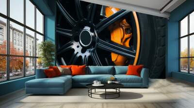 Car braking system. Sport car front wheel brake Wall mural