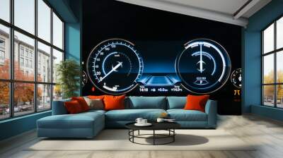 Electric car dashboard with backlight and engine starting  Wall mural